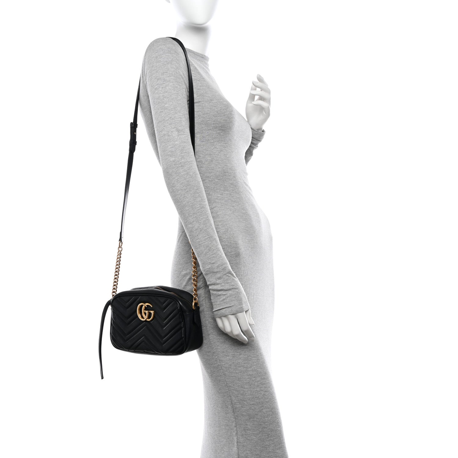 Gucci Calfskin Matelasse Small GG Marmont Chain Shoulder Bag Black 2 of 12