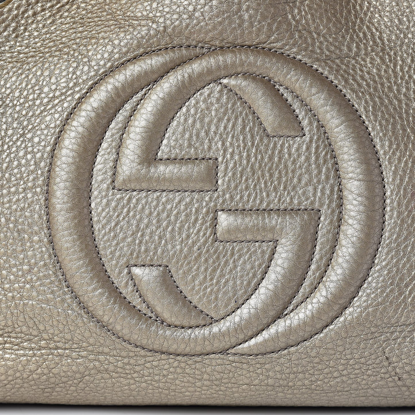 Metallic Pebbled Calfskin Medium Soho Chain Shoulder Bag Golden Beige