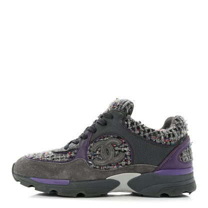 Chanel Suede Tweed Goatskin CC Sneakers 36 Grey Purple 1 of 9