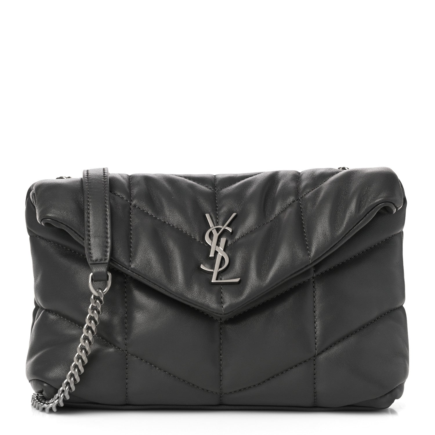 Saint Laurent Lambskin Quilted Toy Loulou Puffer Monogram Chain Satchel Storm 1 of 10