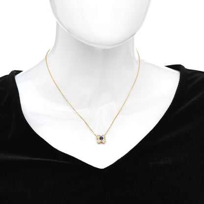 Van Cleef & Arpels 18K Yellow Gold Diamond Blue Sapphire Trefle Pendant Necklace 2 of 5