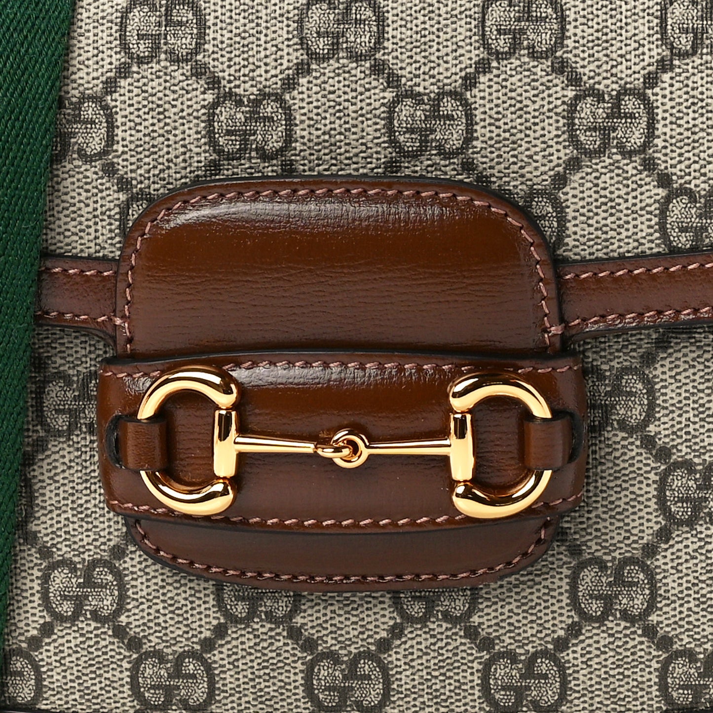 GG Supreme Monogram Azalea Calfskin Web Mini Horsebit 1955 Shoulder Bag Beige Ebony Brown Sugar