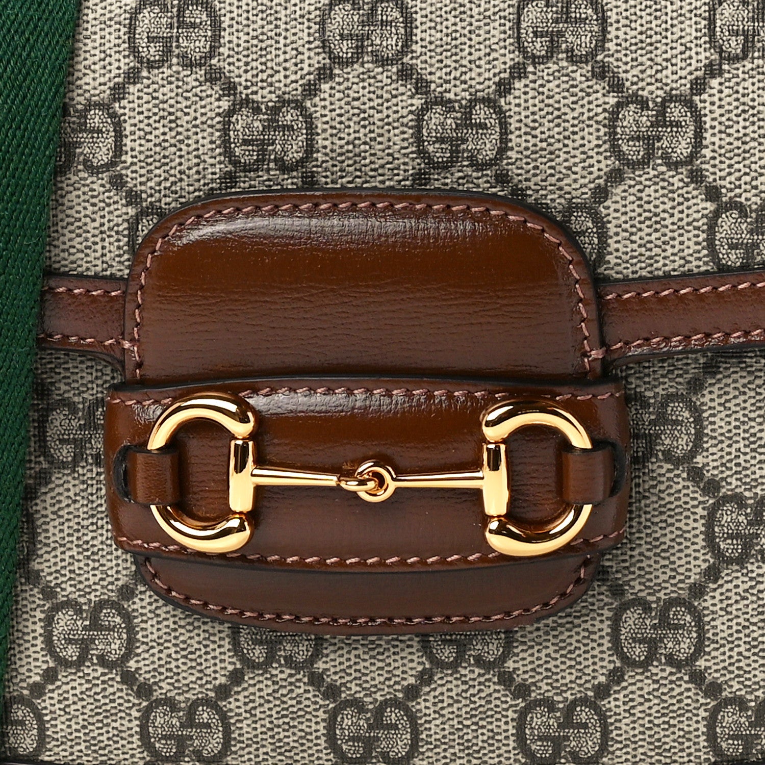Gucci GG Supreme Monogram Azalea Calfskin Web Mini Horsebit 1955 Shoulder Bag Beige Ebony Brown Sugar 9 of 12