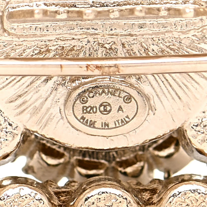 Chanel Metal Crystal Pearl CC Hair Clip Barrette Gold Black 4 of 6