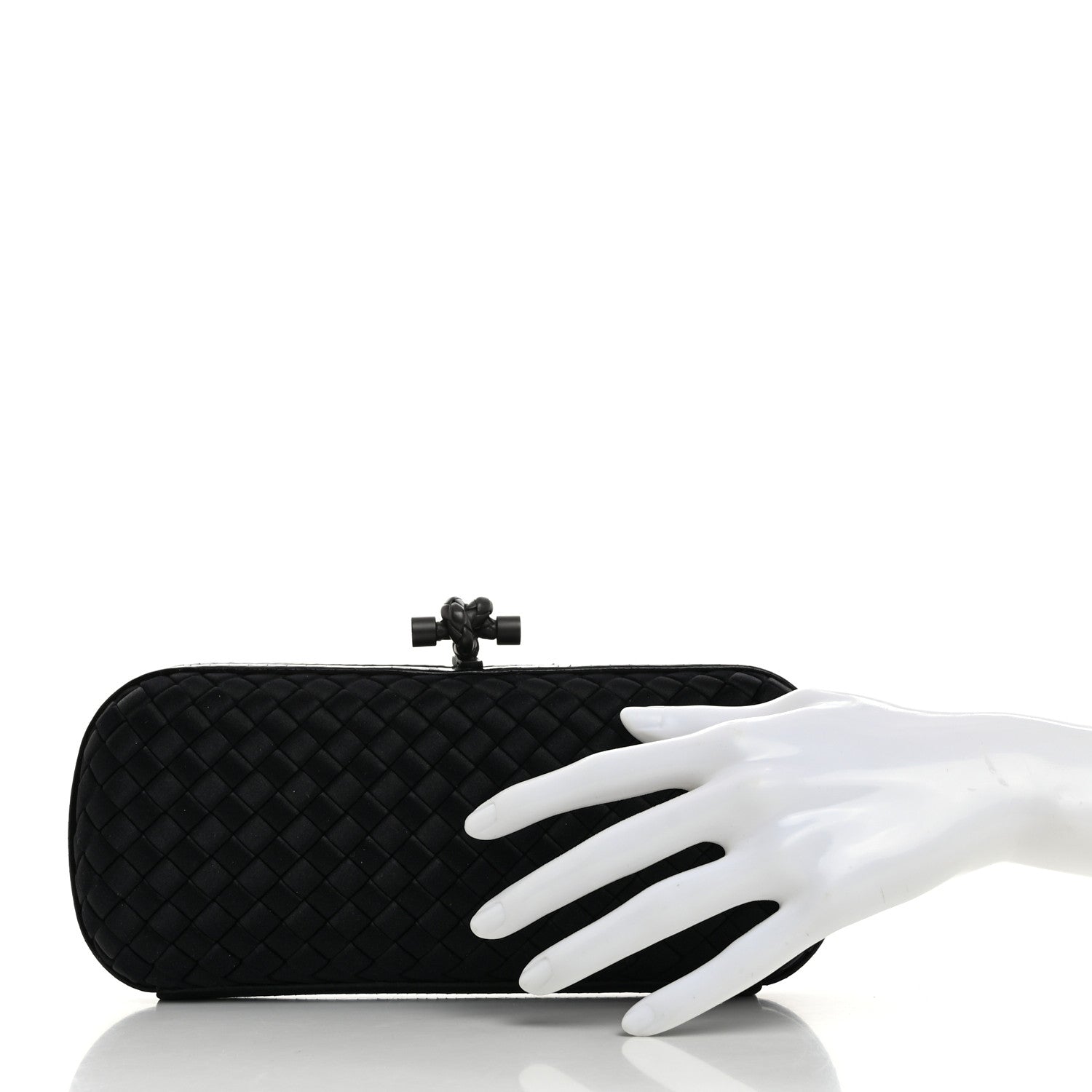 Bottega Veneta Satin Ayers Intreccio Impero Stretch Knot Clutch Black 2 of 6