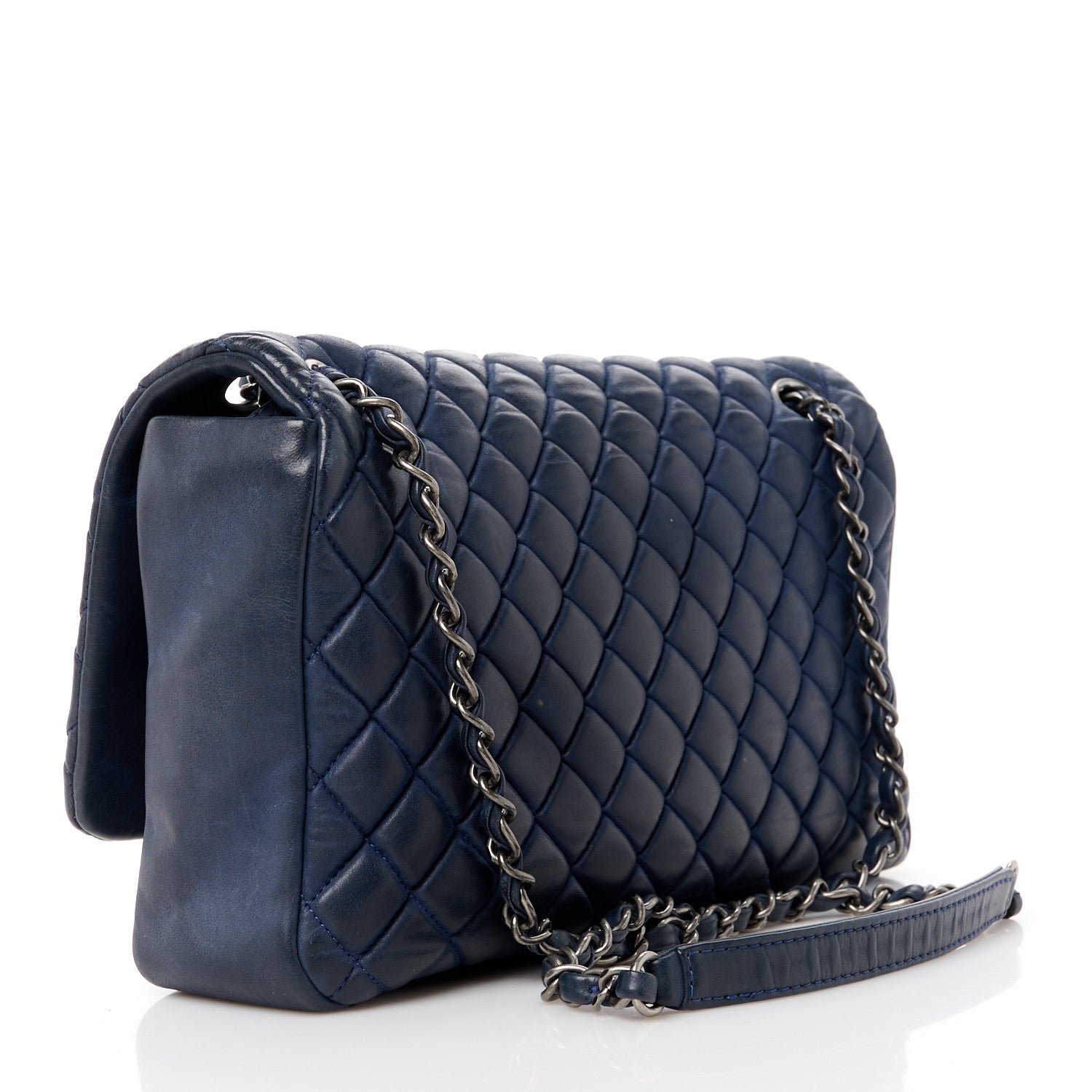 Chanel Iridescent Calfskin Quilted Large New Bubble Flap Navy 3 of 12
