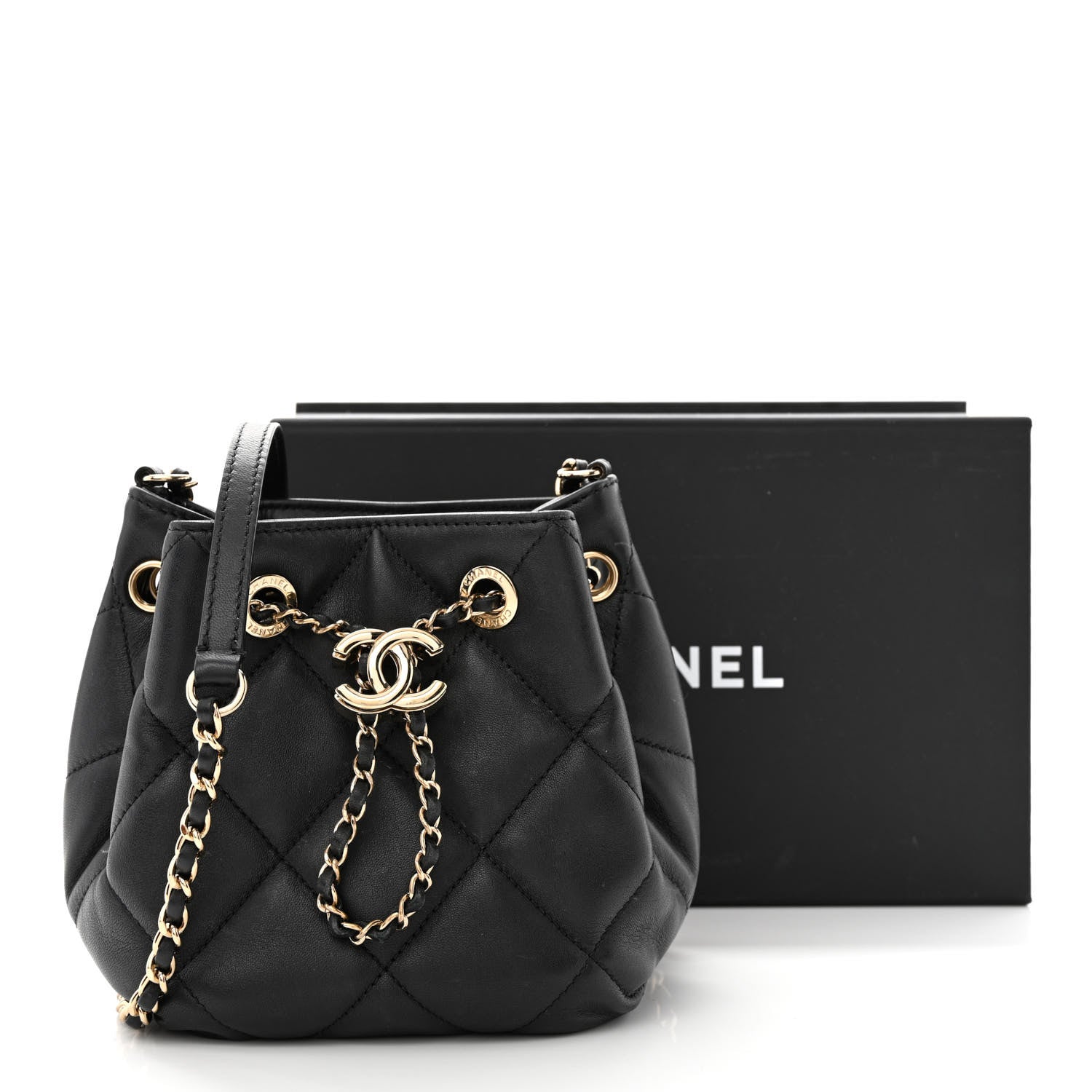 Chanel Lambskin Quilted CC Dweller Drawstring Bucket Bag Black 11 of 11