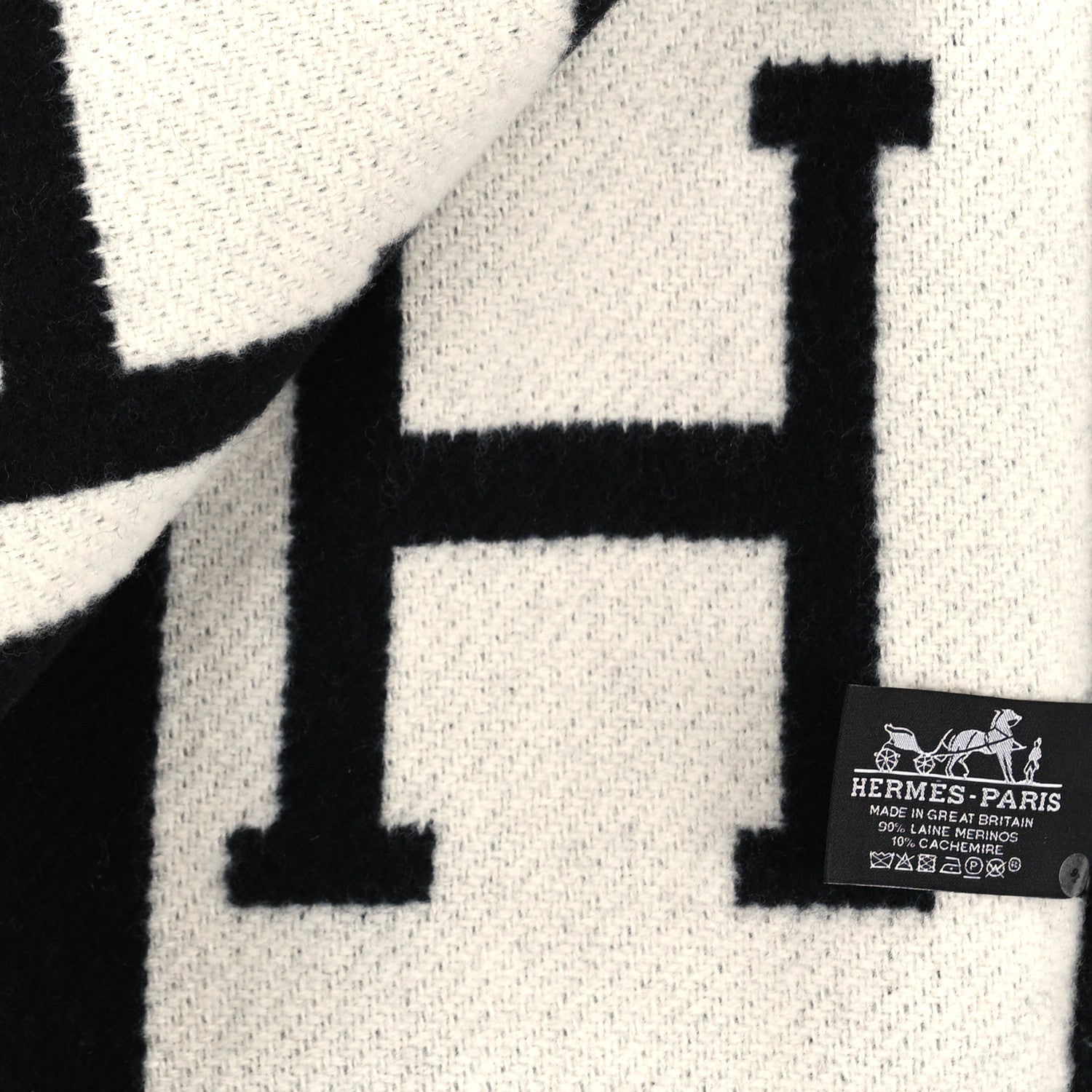 Hermes Wool Cashmere Avalon III Blanket Ecru Black 3 of 3