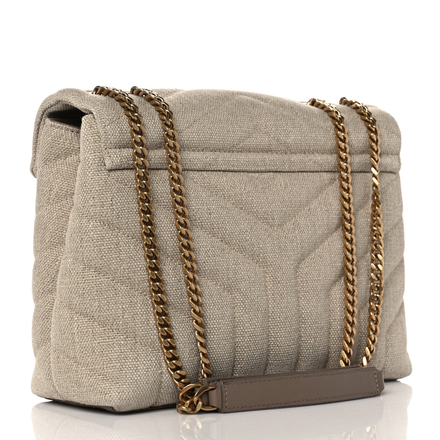 Linen Y Quilted Monogram Small Loulou Chain Satchel Natural Taupe