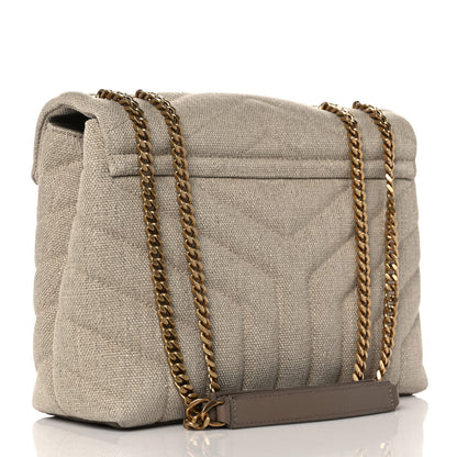 Saint Laurent Linen Y Quilted Monogram Small Loulou Chain Satchel Natural Taupe 3 of 8