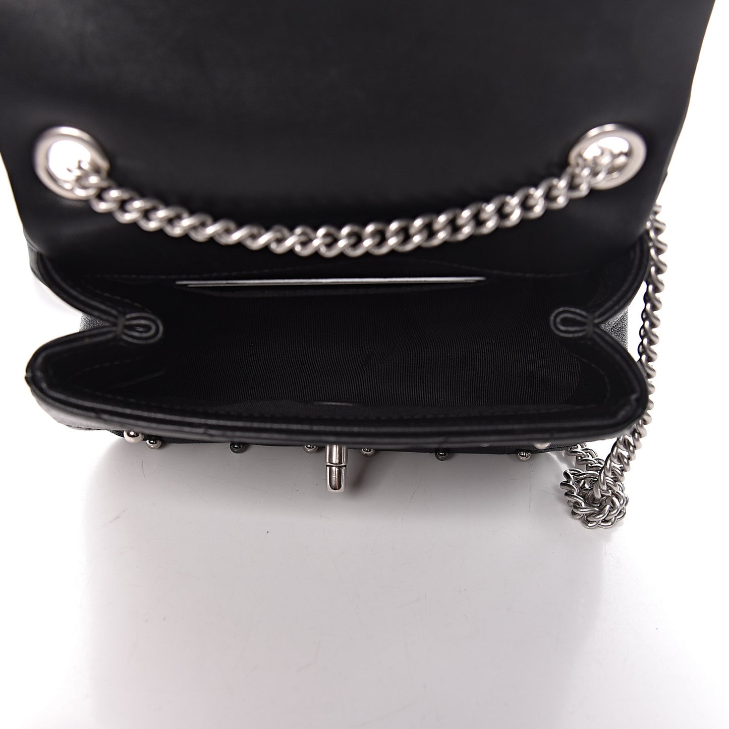 Lambskin Chevron Quilted Studded Mini Flap Black