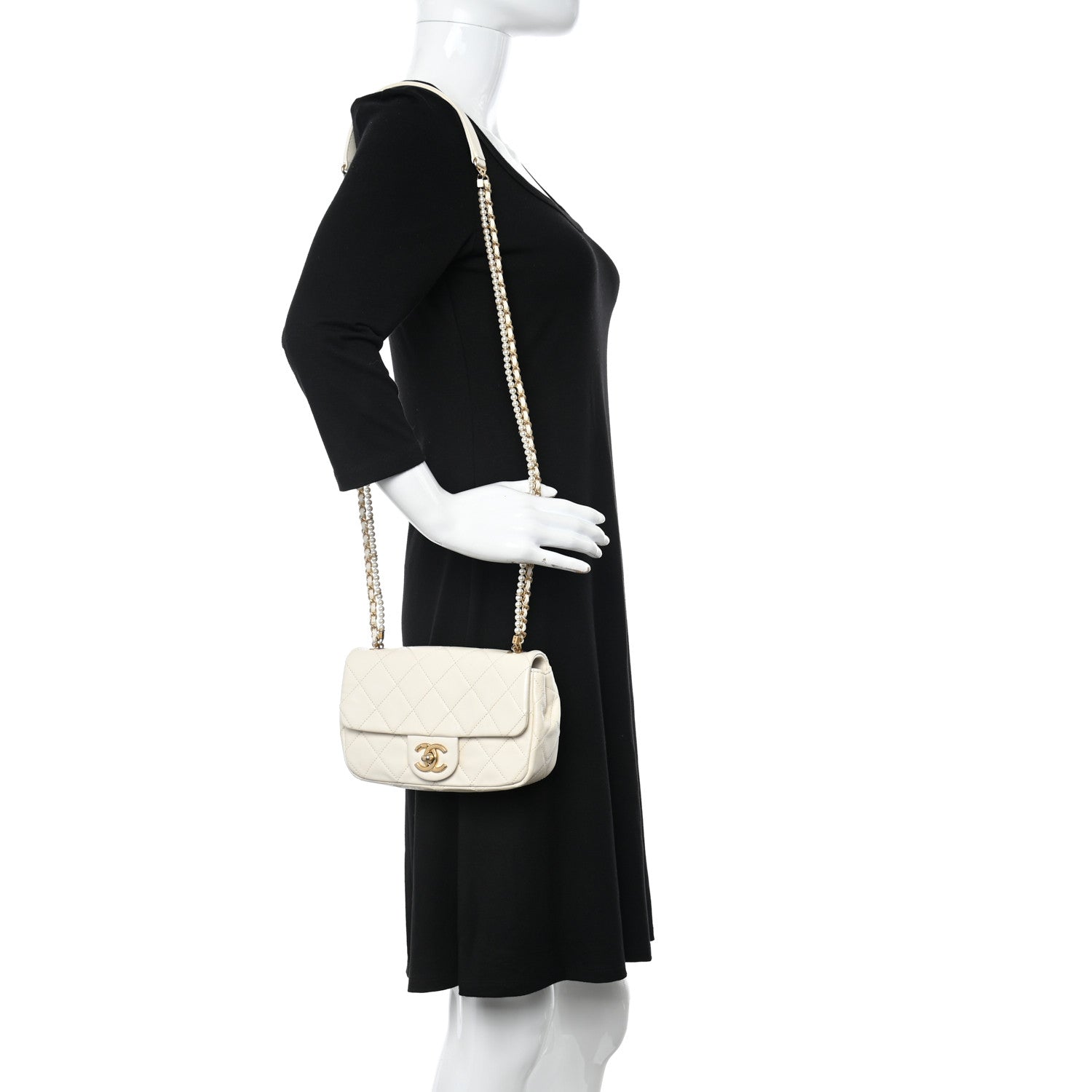 Chanel Calfskin Quilted Mini Crystal Pearls Rectangular Flap White 2 of 12