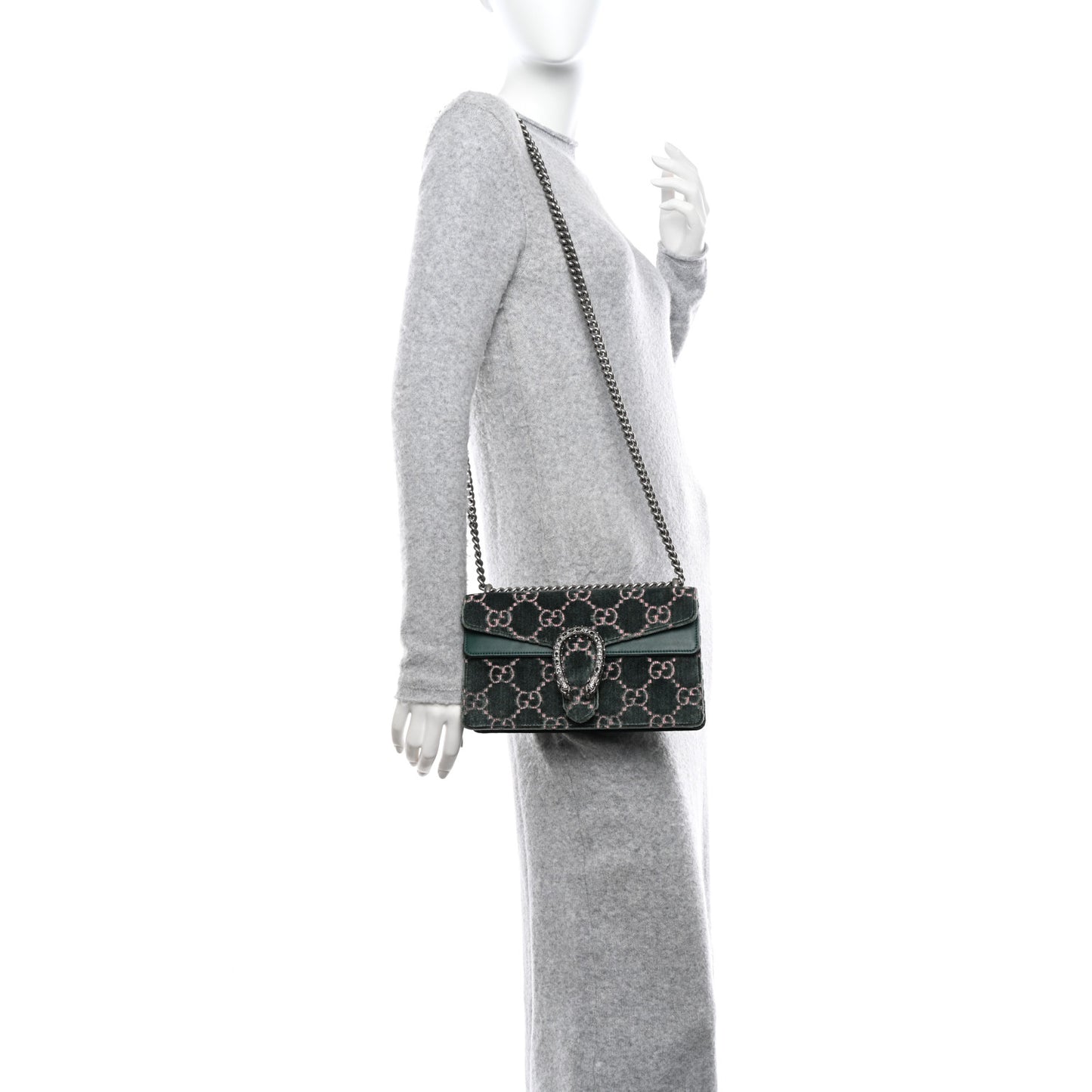 Velvet Moon Calfskin Crystal GG Monogram Small Dionysus Shoulder Bag Avio Dusty Pink Black Diamond