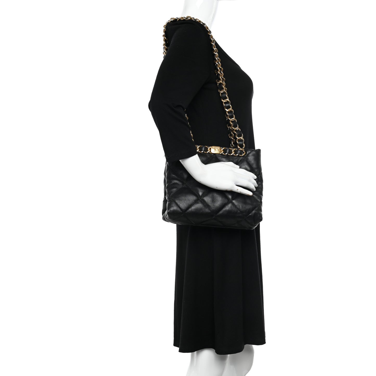 Lambskin Quilted Small Shopping Bag Black