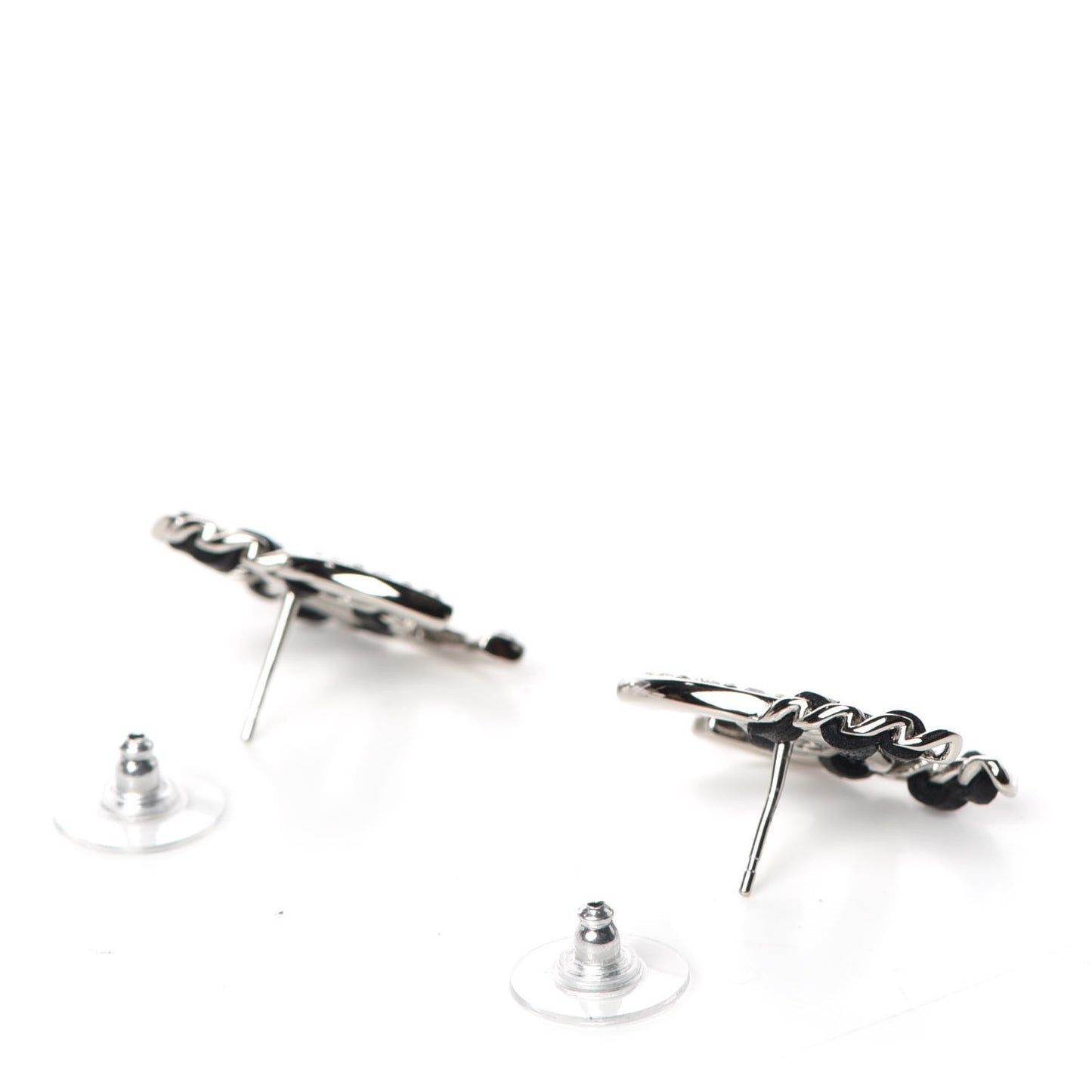 Crystal Baguette Lambskin Large CC Earrings Silver Black