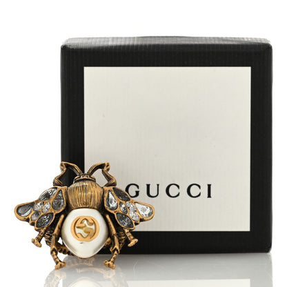 Gucci Metal Crystal Pearl Bee Multifinger Ring M Aged Gold 5 of 5