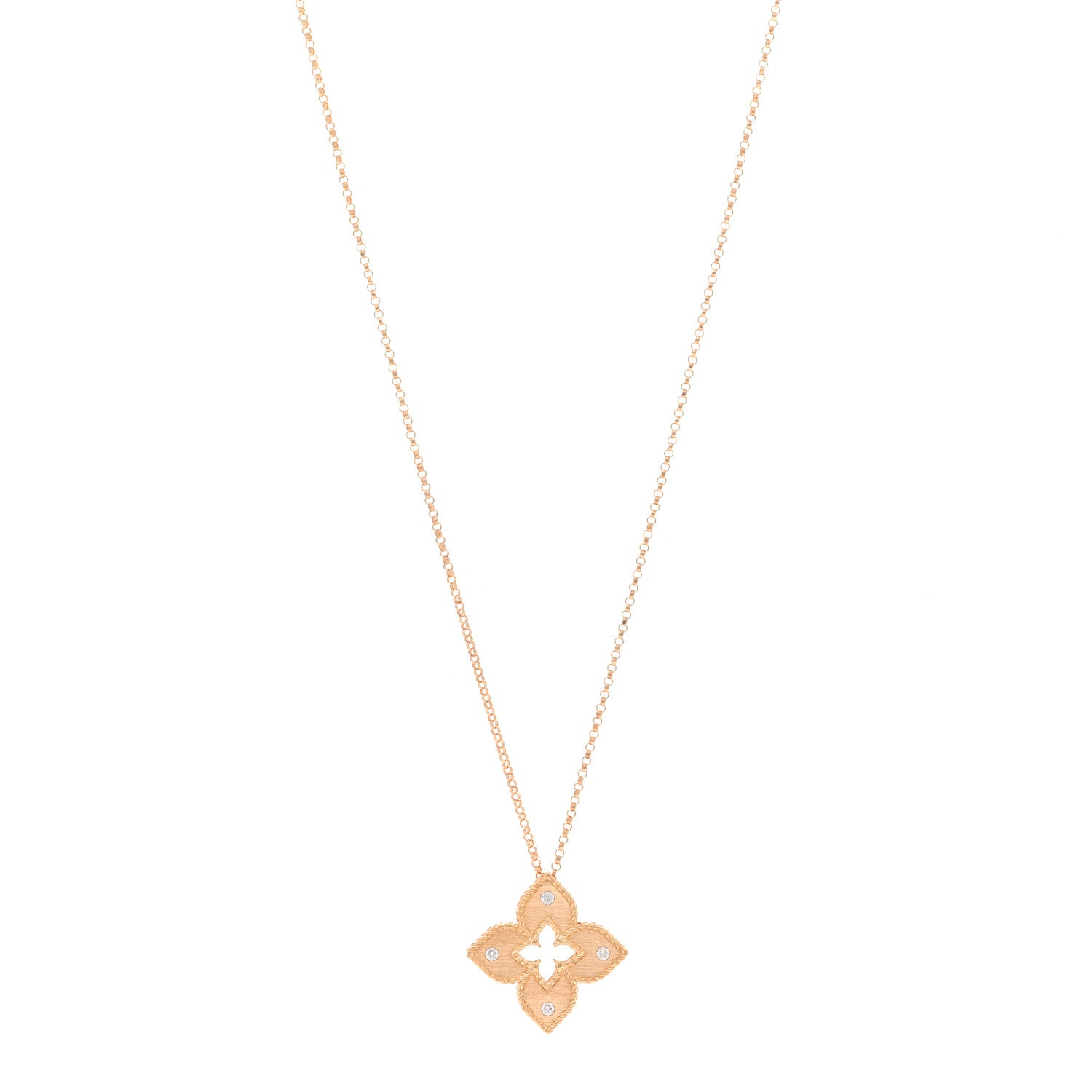 Roberto Coin 18K Rose Gold Diamond Petite Venetian Princess Flower Pendant Necklace 3 of 5