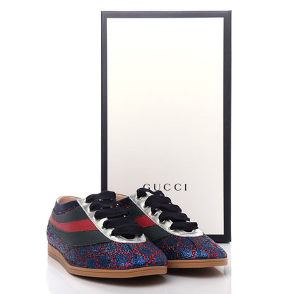 Gucci Lurex Calfskin Web GG Monogram Mens Falacer Sneakers 8.5 Iridescent Blue Iridescent Red Silver 11 of 11