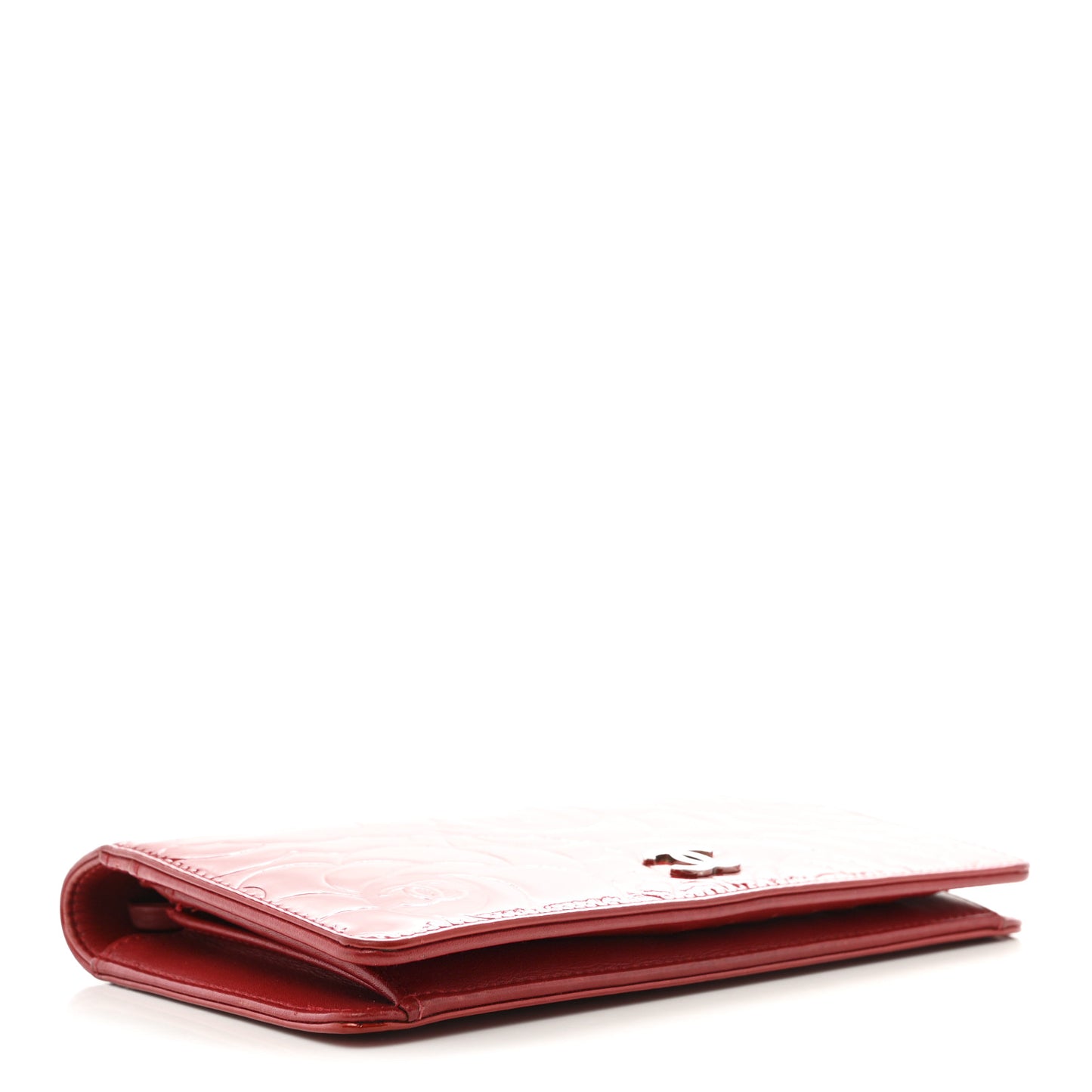 Patent Camellia Embossed Yen Wallet Red