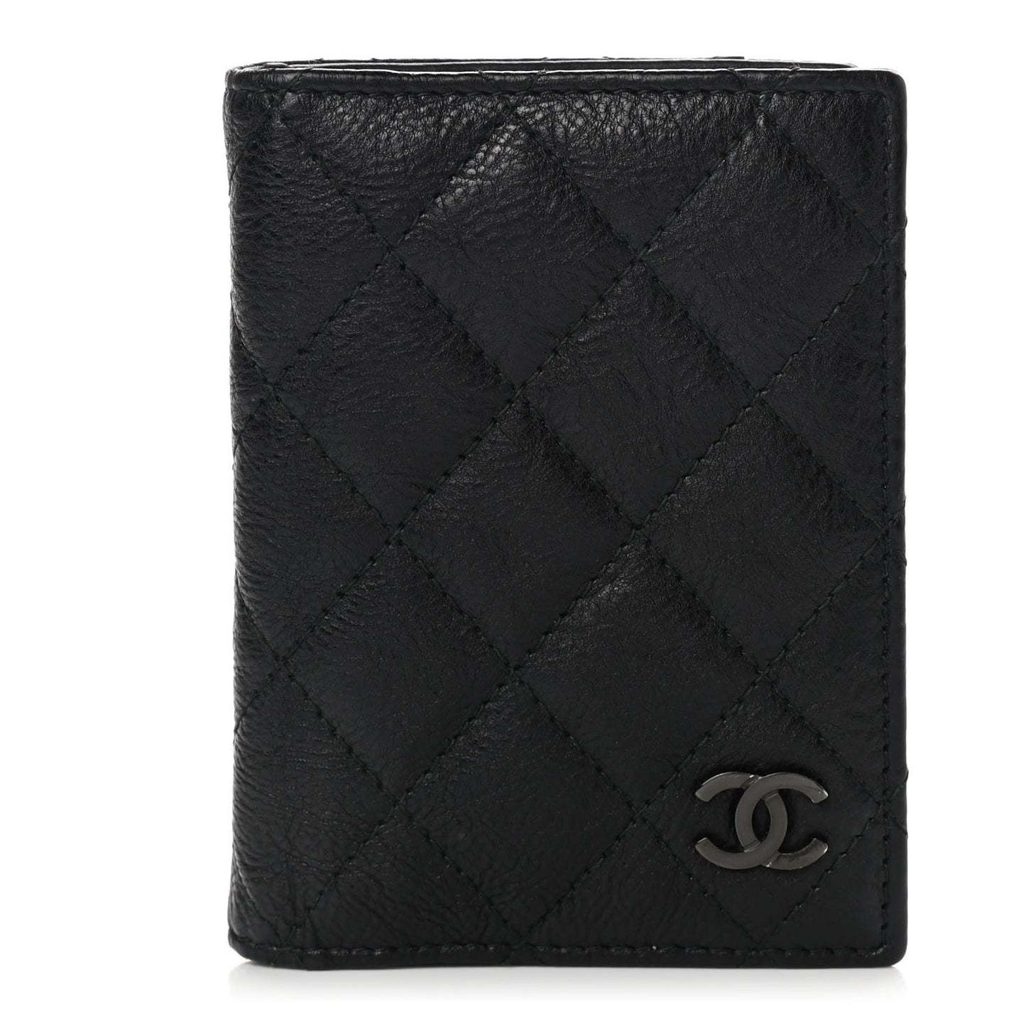 Crumpled Calfskin Quilted Card Holder Wallet So Black
