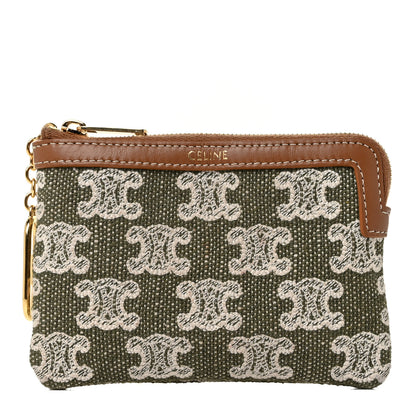Celine Triomphe Canvas Calfskin Coin and Card Pouch Khaki 1 of 8