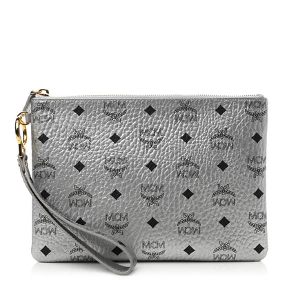 MCM Metallic Visetos Zip Pouch Set Silver 3 of 9