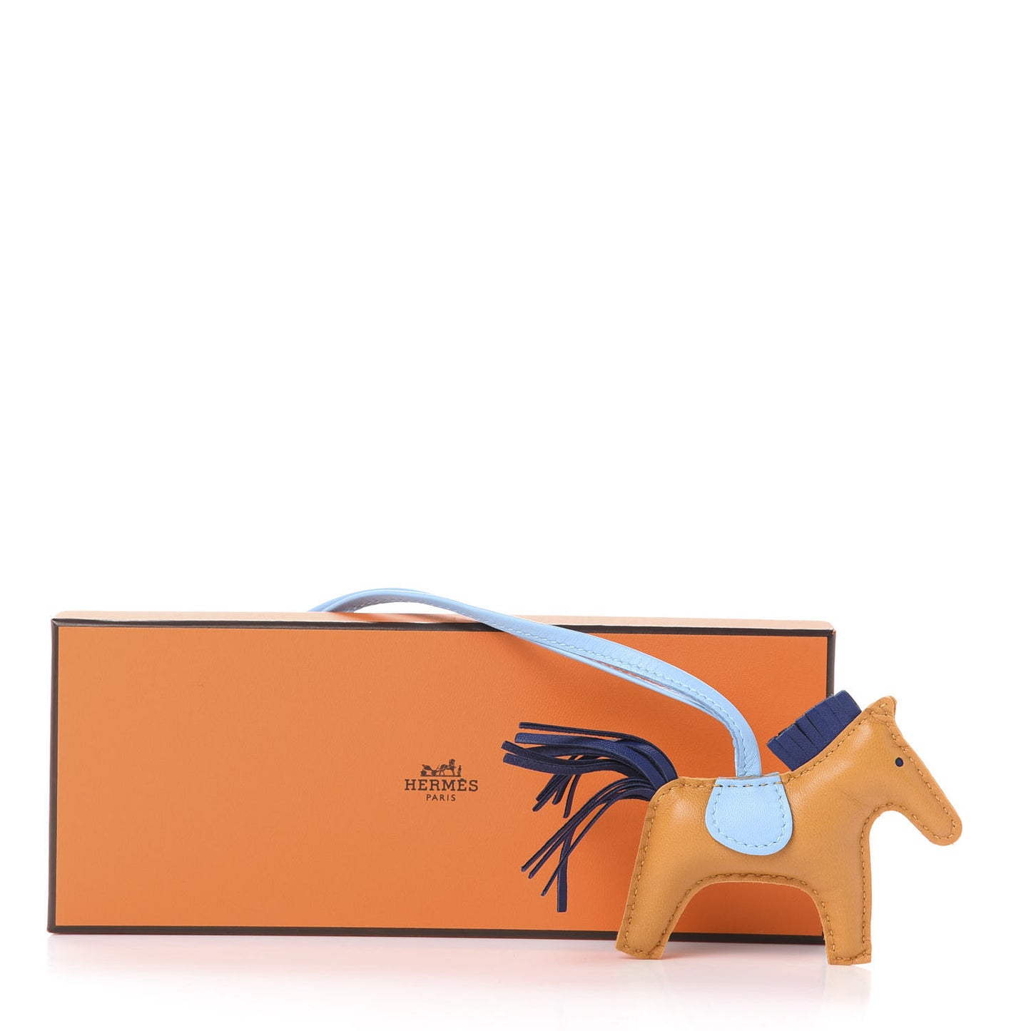 Milo Lambskin Grigri Rodeo Horse Bag Charm PM Naturel Bouton D'Or Celeste Bleu Saphir