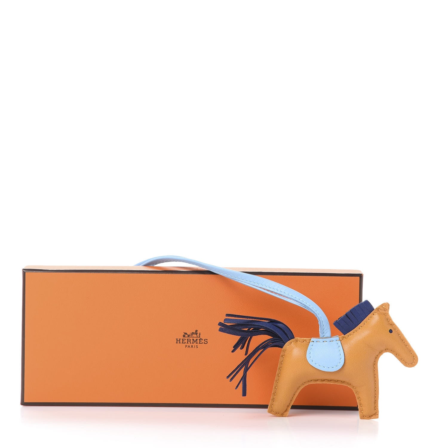 Hermes Milo Lambskin Grigri Rodeo Horse Bag Charm PM Naturel Bouton D'Or Celeste Bleu Saphir 3 of 3
