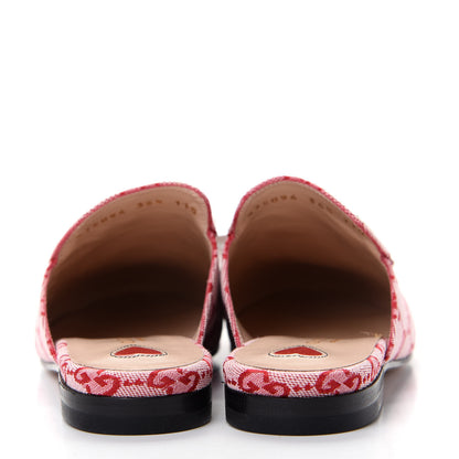 Gucci Canvas GG Monogram Horsebit Womens Princetown Slippers 35.5 Gardenia Hibiscus Red 7 of 11