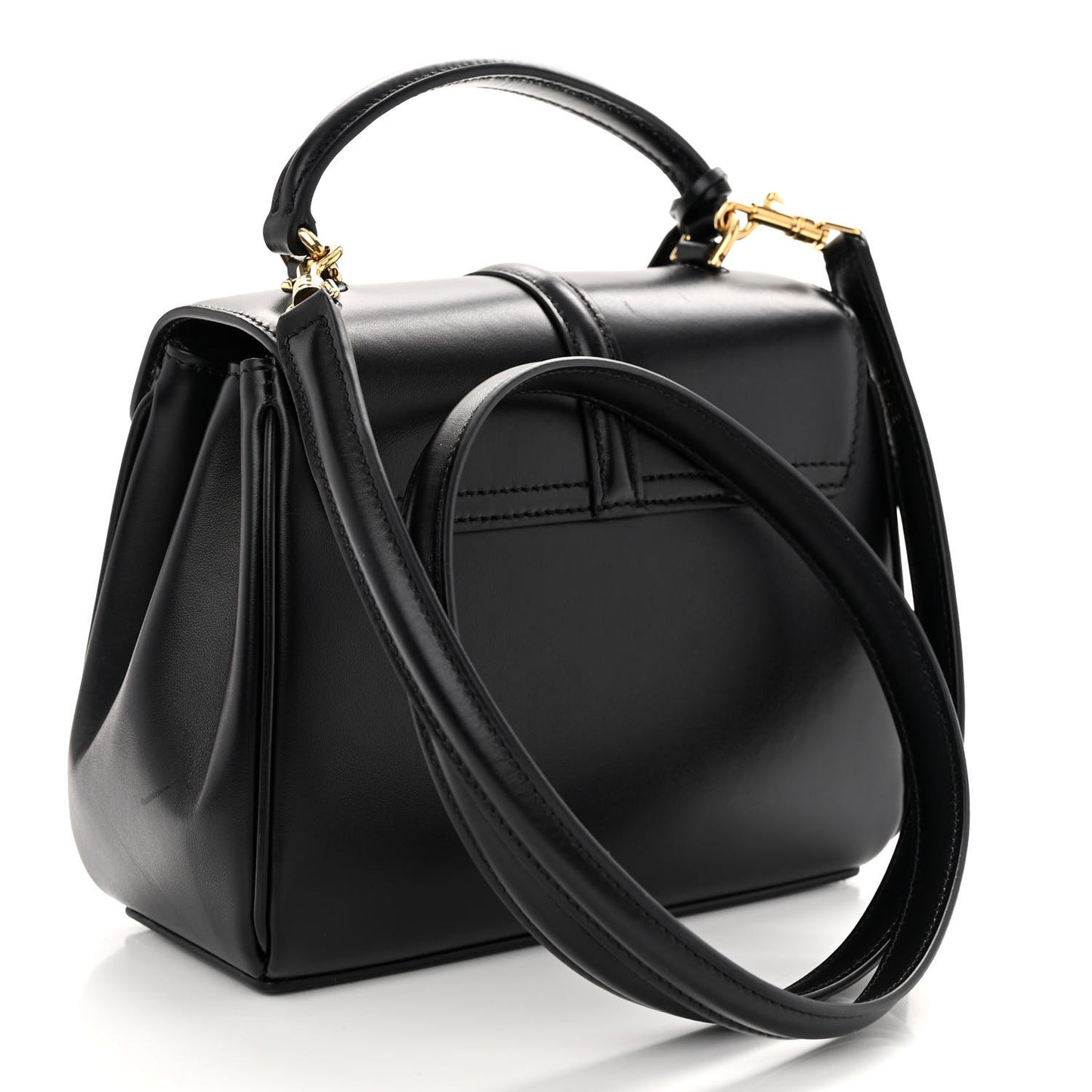 Satinated Calfskin Mini 16 Top Handle Bag Black