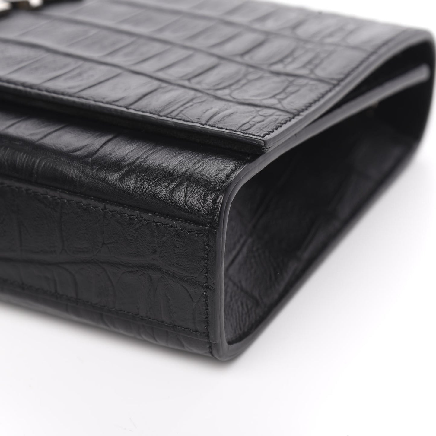 Calfskin Crocodile Embossed Medium Classic Monogram Kate Tassel Satchel Black