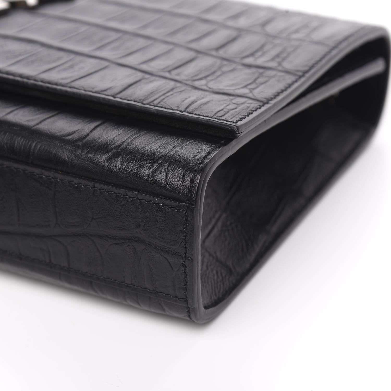 Saint Laurent Calfskin Crocodile Embossed Medium Classic Monogram Kate Tassel Satchel Black 8 of 10