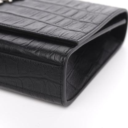 Saint Laurent Calfskin Crocodile Embossed Medium Classic Monogram Kate Tassel Satchel Black 8 of 10