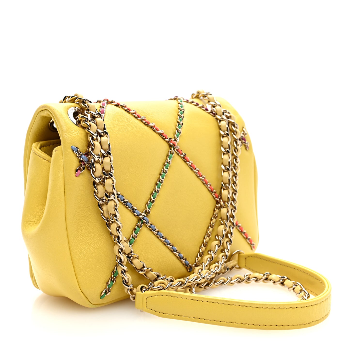Lambskin Small Entwined Chain Flap Yellow Multicolor