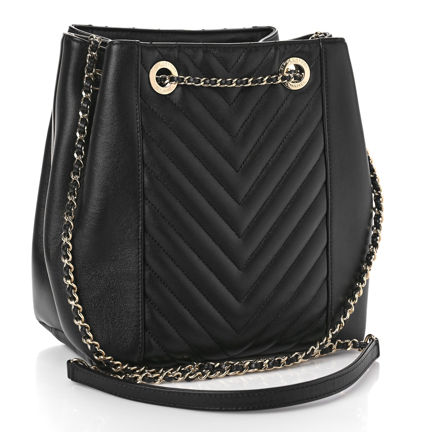 Chanel Calfskin Quilted Daily Chevron Drawstring Bag Black 3 of 9