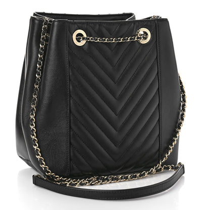Chanel Calfskin Quilted Daily Chevron Drawstring Bag Black 3 of 9