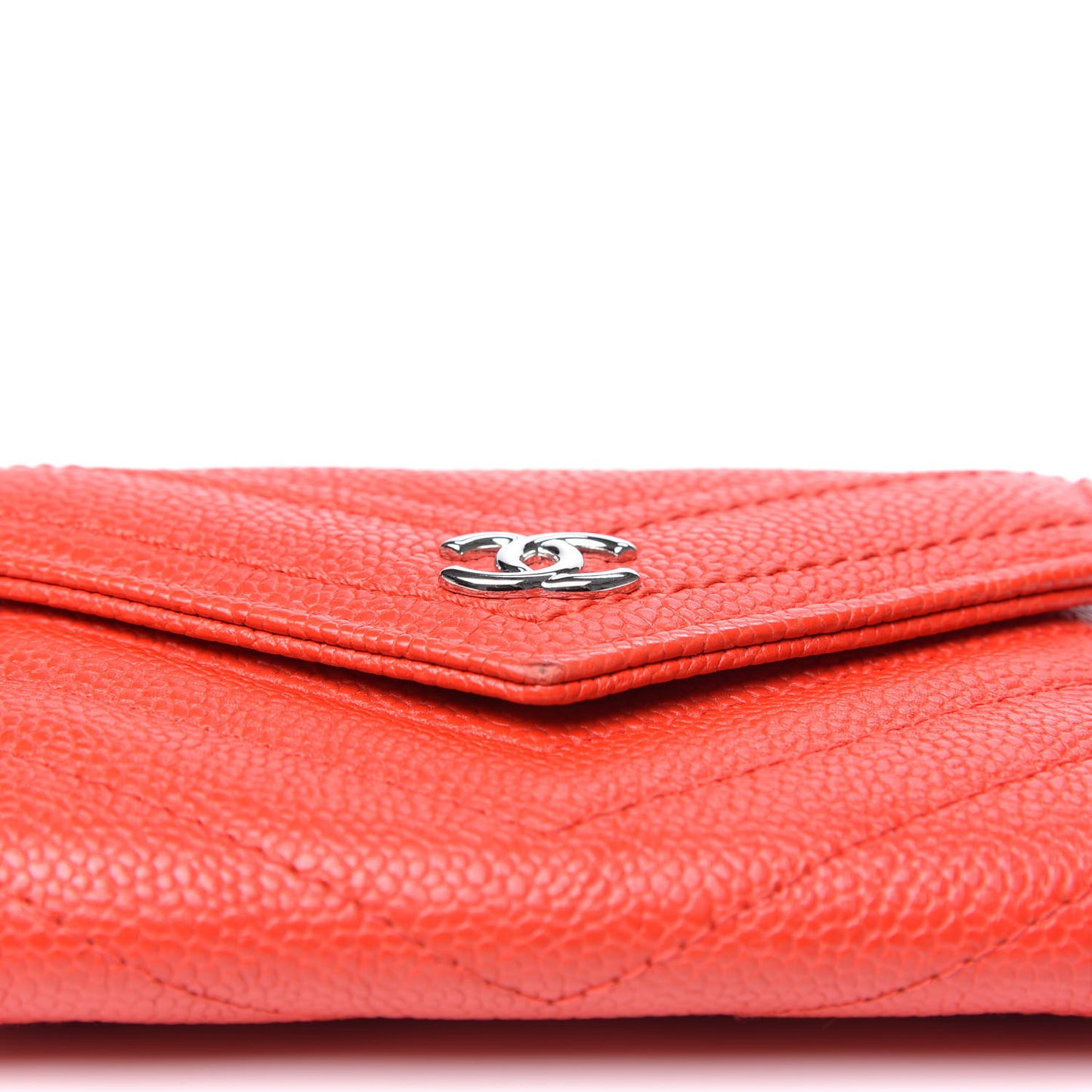 Caviar Chevron Quilted Flap Card Holder Wallet Red