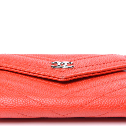 Chanel Caviar Chevron Quilted Flap Card Holder Wallet Red 7 of 9