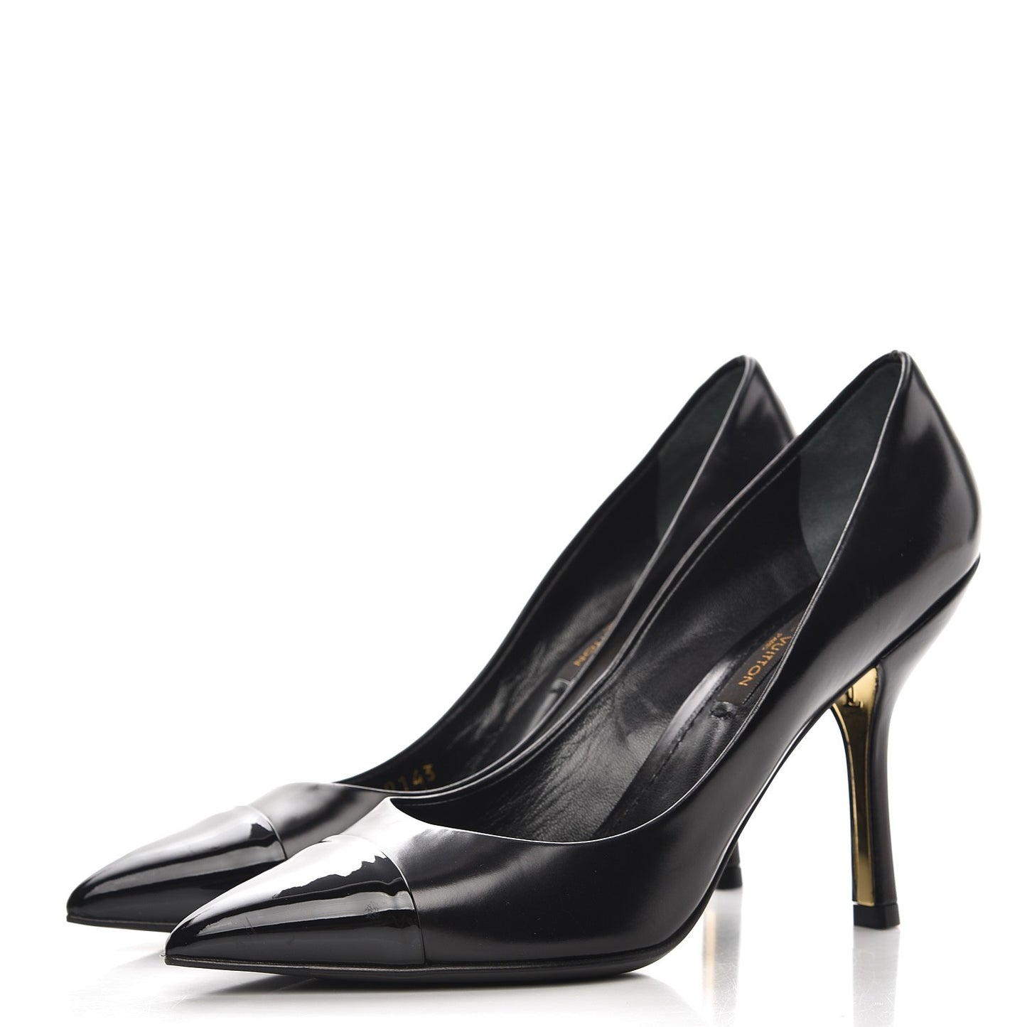 Patent Calfskin Cap Toe Pumps 35.5 Black