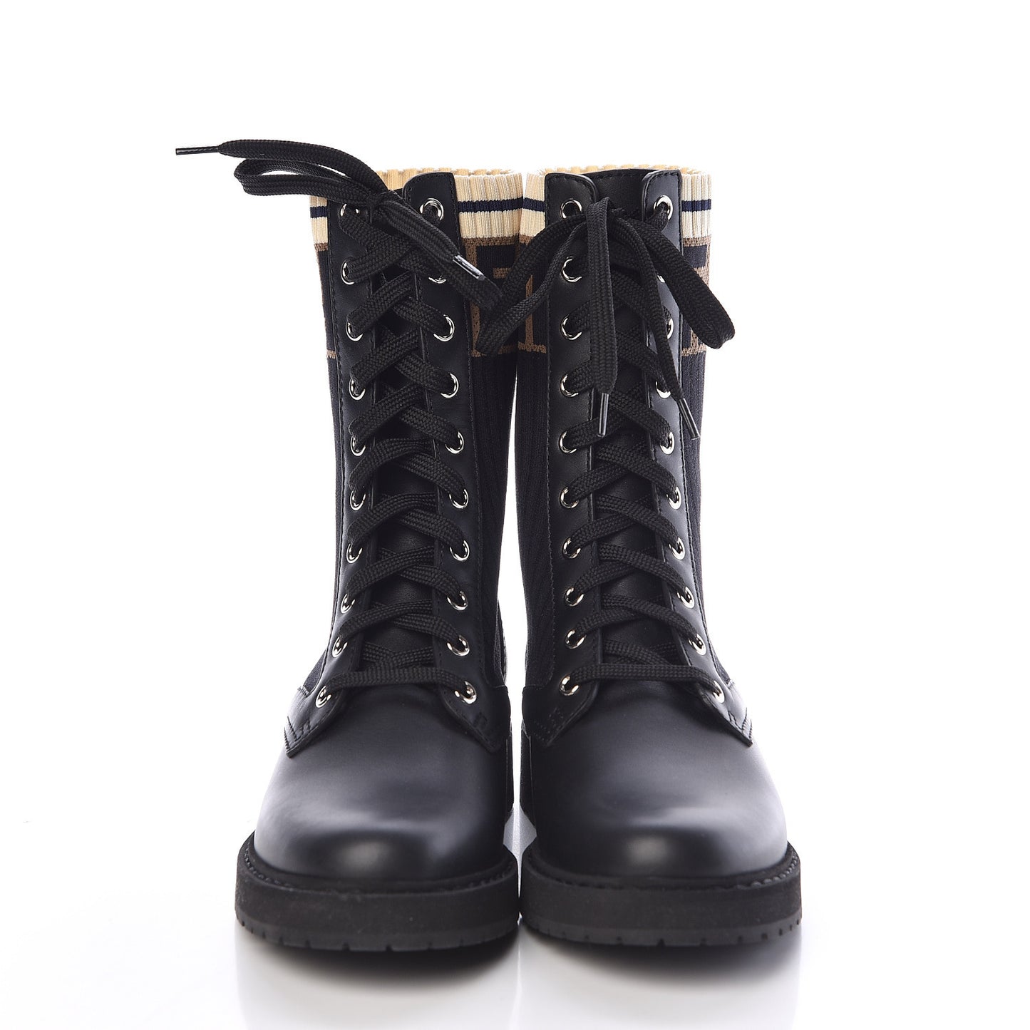 Calfskin Stretch Fabric Rockoko Biker Boots 35.5 Tobacco Black Marino