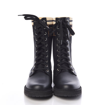 Fendi Calfskin Stretch Fabric Rockoko Biker Boots 35.5 Tobacco Black Marino 2 of 7