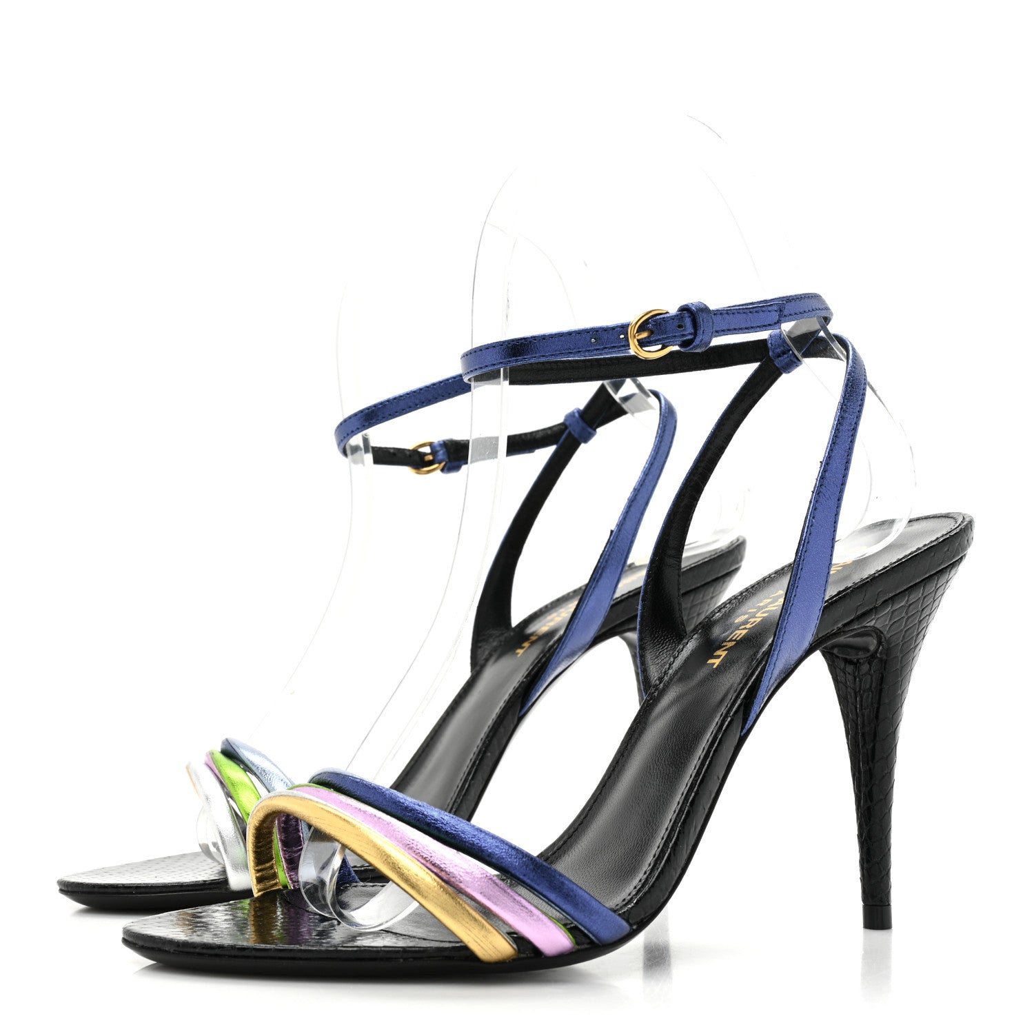 Saint Laurent Metallic Calfskin Manhattan Ankle Strap Sandal 36.5 Multicolor 3 of 9