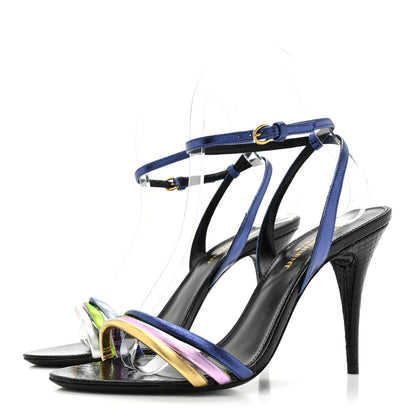 Saint Laurent Metallic Calfskin Manhattan Ankle Strap Sandal 36.5 Multicolor 3 of 9