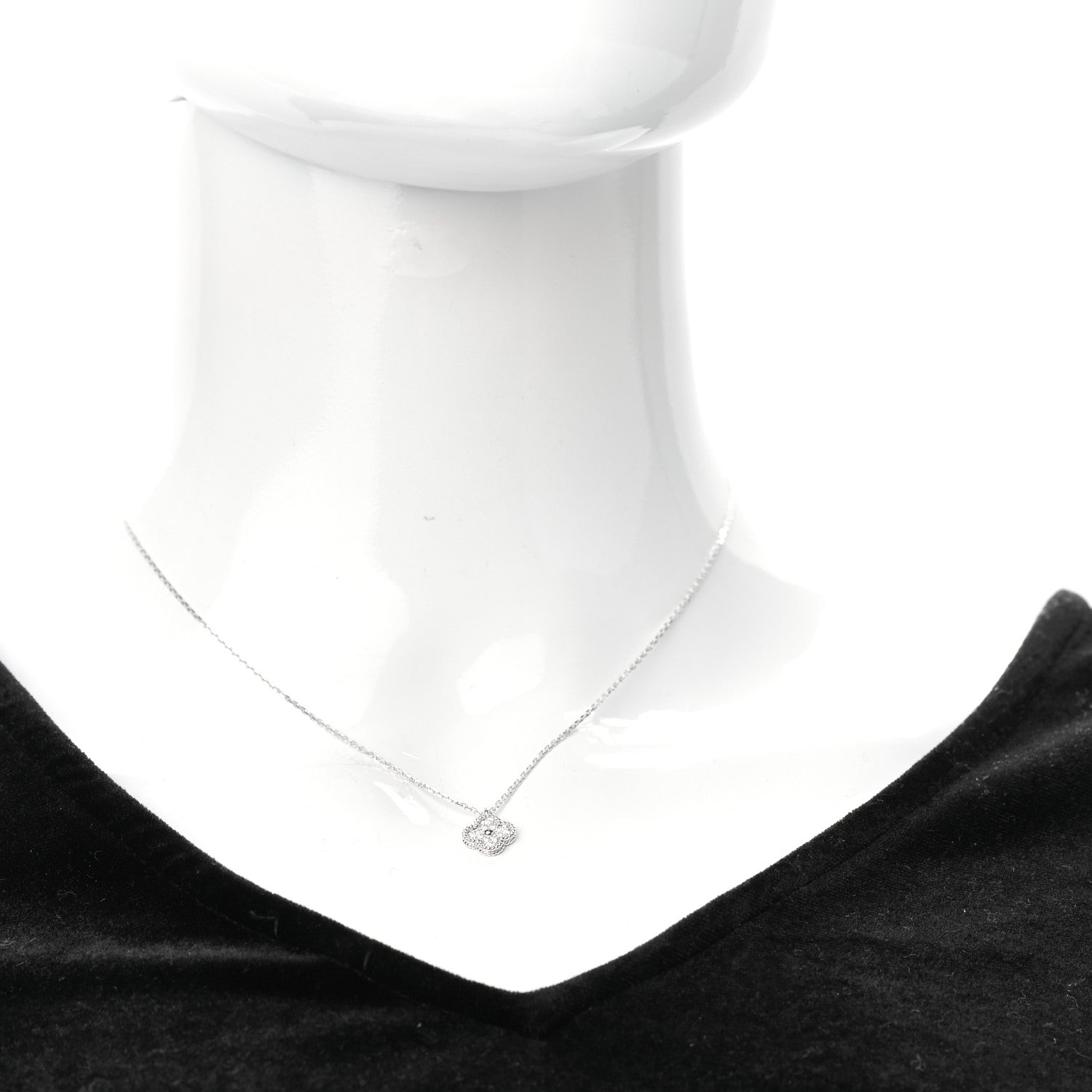 Van Cleef & Arpels 18K White Gold Diamond Sweet Alhambra Pendant Necklace 2 of 7