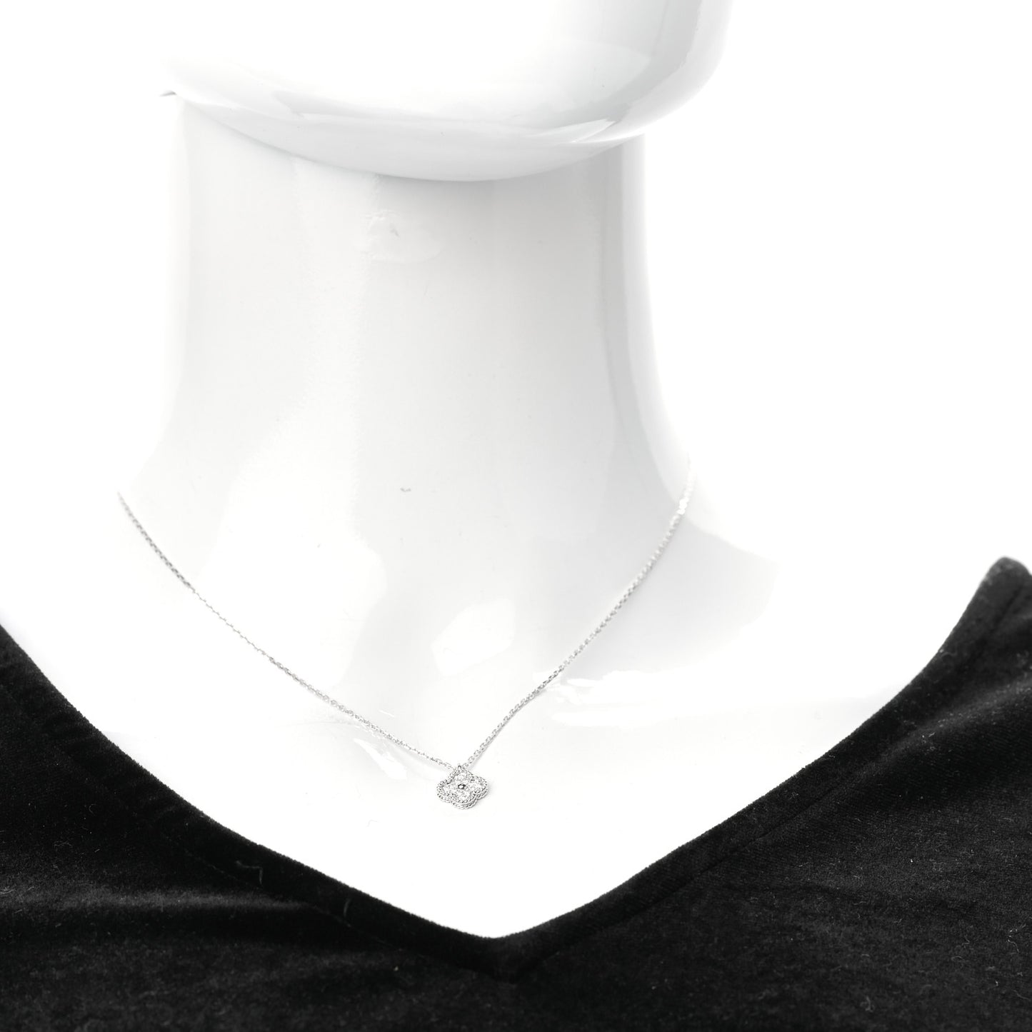 18K White Gold Diamond Sweet Alhambra Pendant Necklace