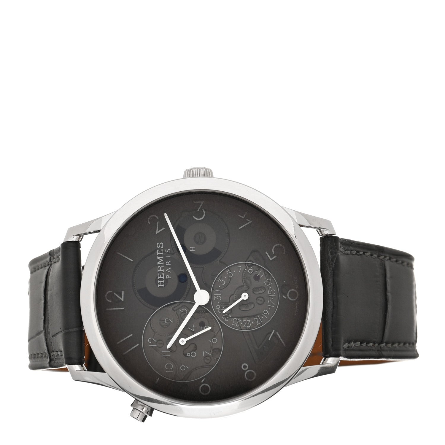 Hermes Platinum Alligator 39.5mm Slim D'Hermes GMT Automatic Watch Graphite 2 of 5