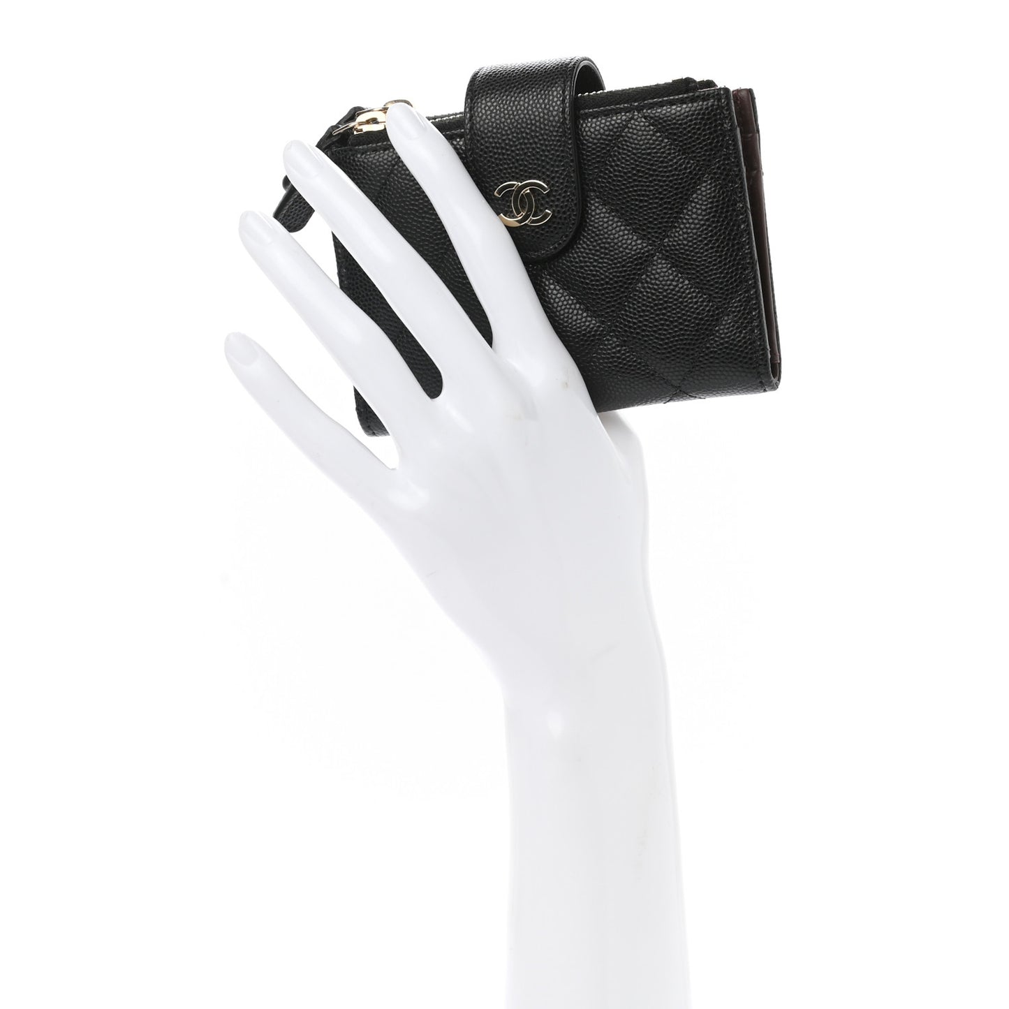 Caviar Quilted Compact Zipped Pocket Wallet Black