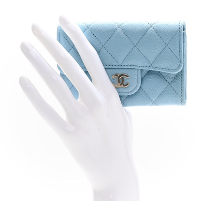 Chanel Caviar Quilted Flap Card Holder Wallet Light Blue 2 of 9