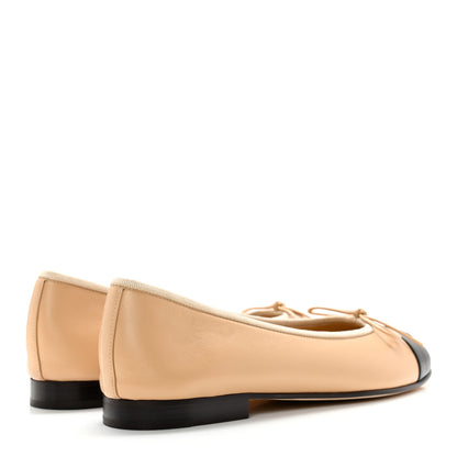 Chanel Lambskin Cap Toe CC Ballerina Flats 36.5 Beige Black 4 of 11