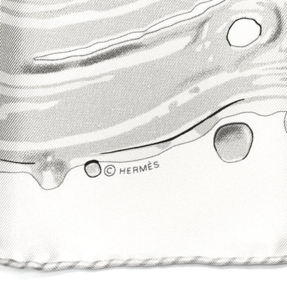 Hermes Silk Peinture Fraiche Pocket Square White Gris Perle 4 of 5
